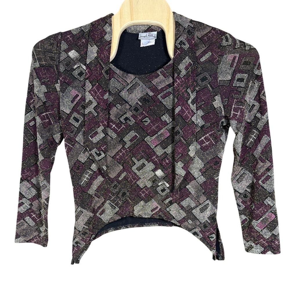 Joseph Ribkoff Womens Purple Metallic Geometric Asymmetric Top 12208 Size 12